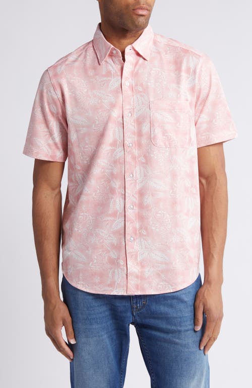 Tommy Bahama San Lucio Coastal Glow IslandZone Floral Stretch Short Sleeve Button-Up Shirt in Pure Coral at Nordstrom, Size X-Large