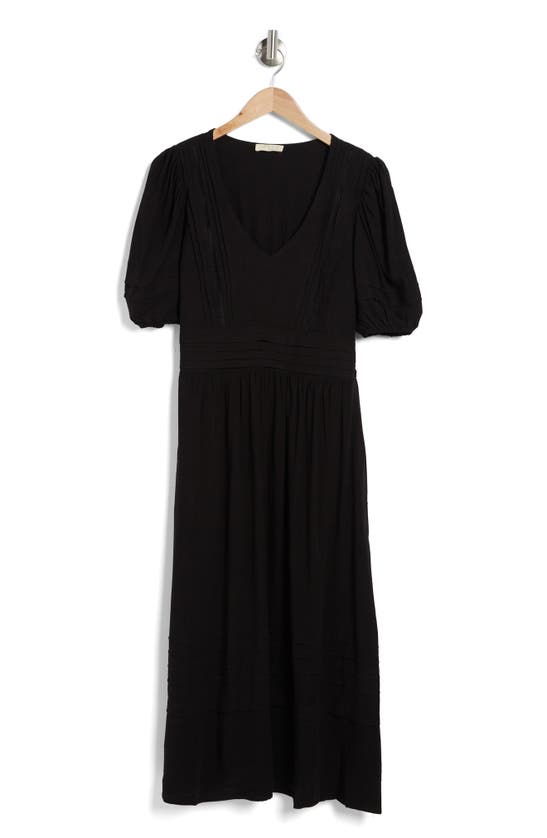 Lovestitch Puff Sleeve Linen Blend Dress In Black