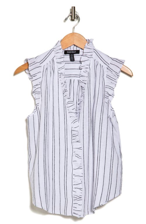 Shop Ellen Tracy Ruffle Linen Blend Shirt In Black/white Stripe