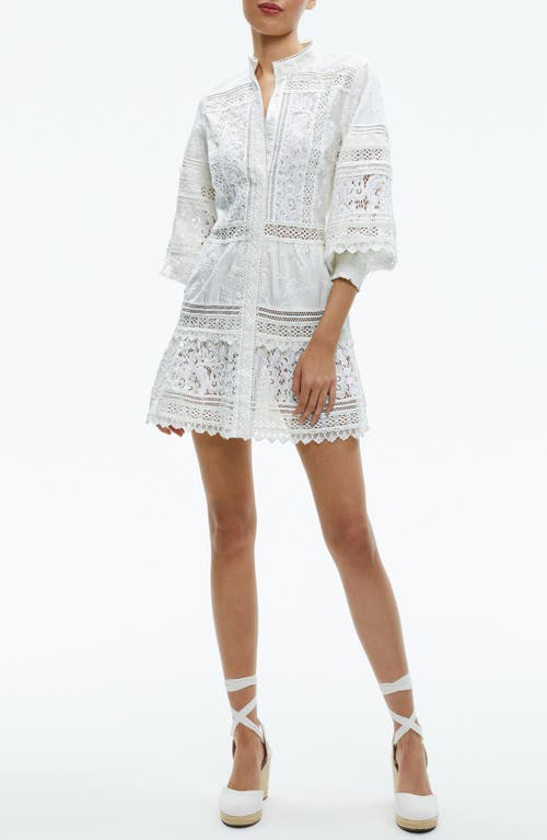 Alice + Olivia Cailin Mixed Lace Tiered Cotton Minidress Off White at Nordstrom,