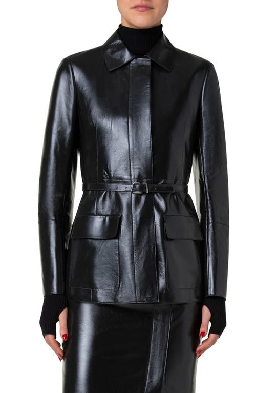 Shop Akris Whisper Belted Leather Jacket In Kale Green