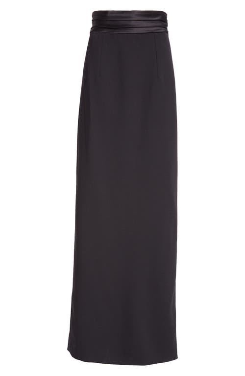 Carolina Herrera Silk Faille Cummerbund Maxi Stretch Virgin Wool Pencil Skirt In Black