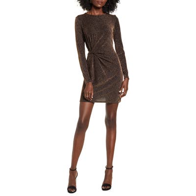 Leith Waist Detail Long Sleeve Minidress, Black