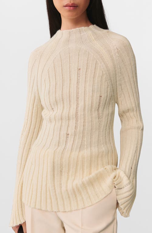 Mango Mock Neck Bell Sleeve Rib Sweater In Ecru