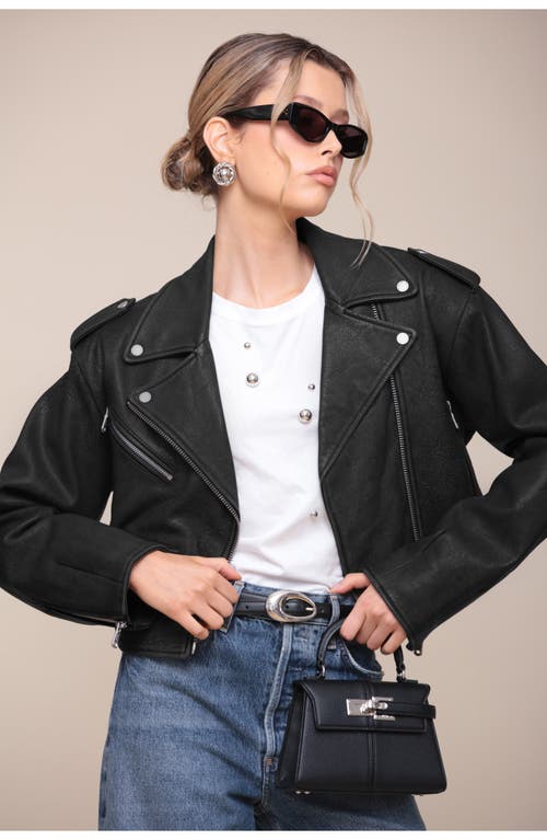 Shop Avec Les Filles Cropped Leather Biker Jacket In Black