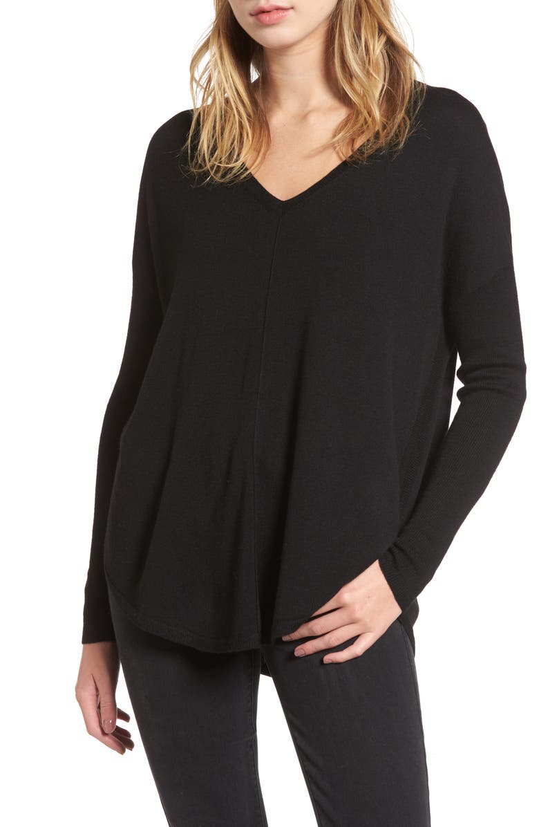 CHELSEA28 Everyday V-Neck Sweater, Main, color, BLACK