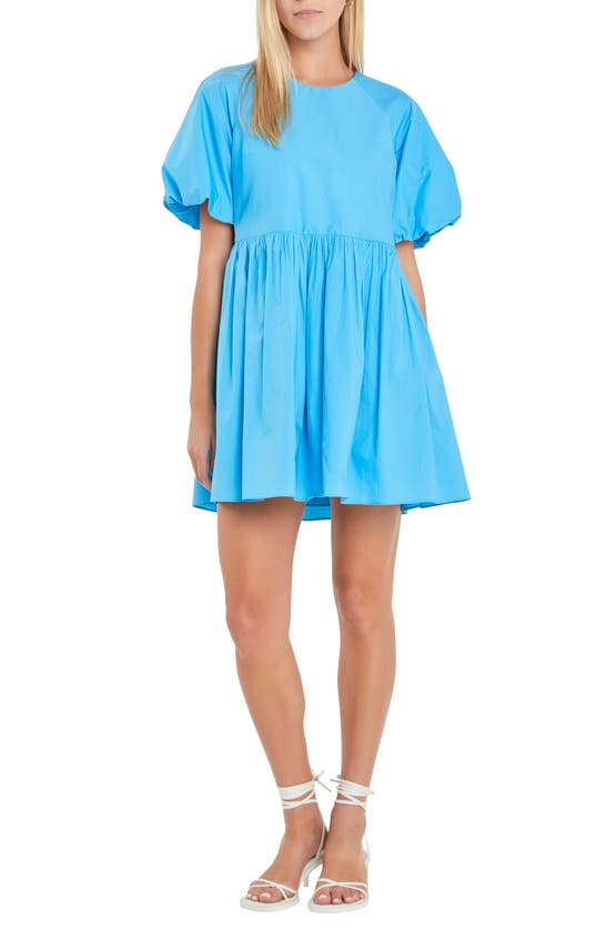 Shop English Factory Balloon Sleeve Minidress In Ocean Blue