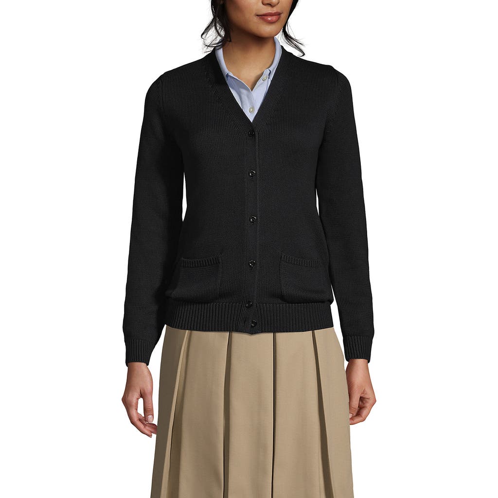 Lands' End School Uniform Cotton Modal Button Front Cardigan Sweater In Black