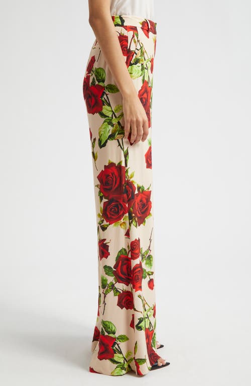 Shop L Agence L'agence Pilar Rose Print Wide Leg Pants In Sand/red Romantic Rose