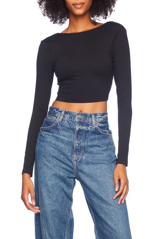 Shop Susana Monaco Open Back Long Sleeve Crop Top In Black