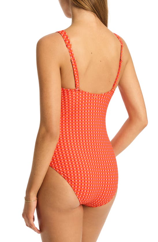 Shop Sea Level Checkmate Panel Line Multifit One-piece Swimsuit In Red