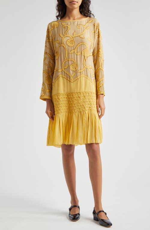 Bode Harlayne Appliqué Long Sleeve Dress Ocre at Nordstrom,