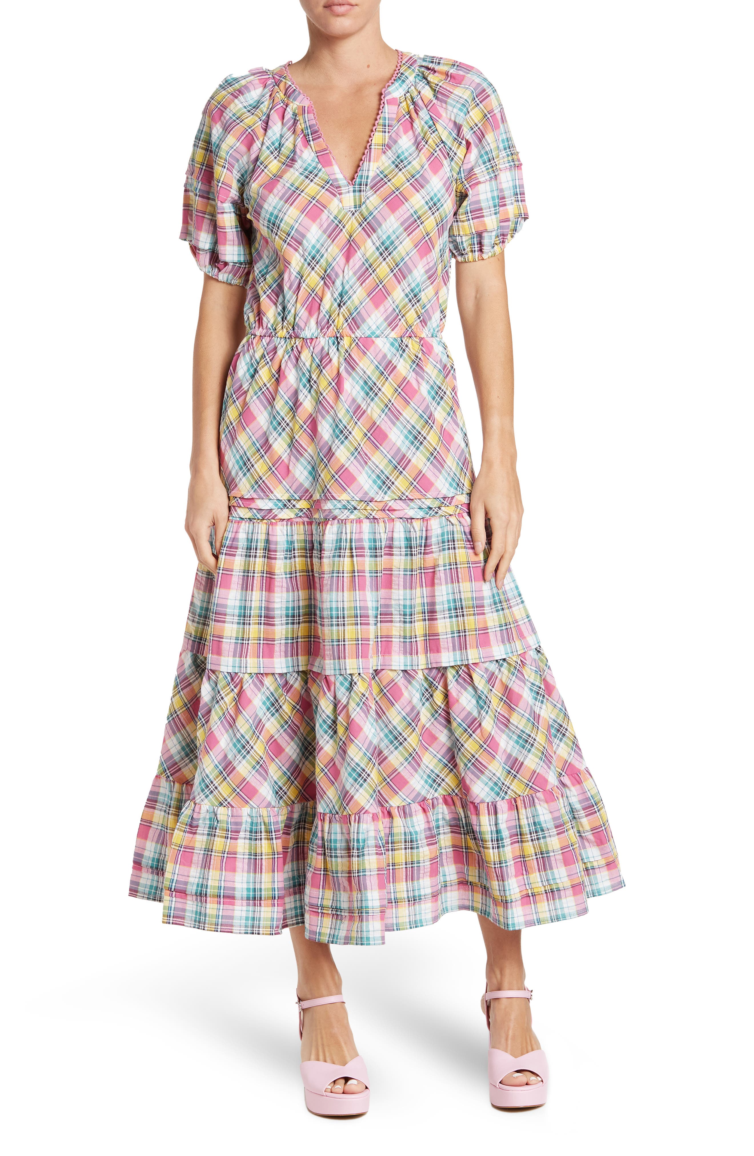 tartan puff sleeve dress