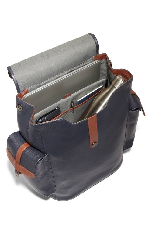 Cole Haan Triboro Leather Backpack In Navy/new British Tan
