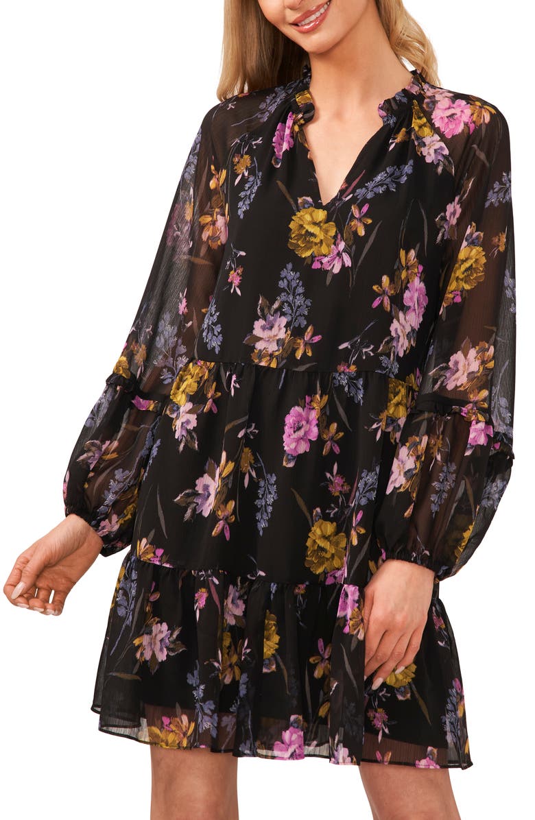 CeCe Floral Print Long Sleeve Babydoll Minidress Nordstromrack