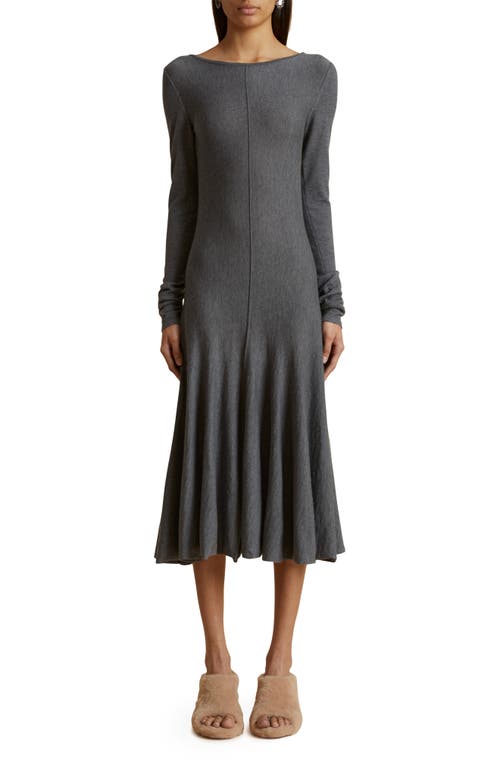 Khaite Dany Long Sleeve Merino Wool Sweater Dress Sterling at Nordstrom,