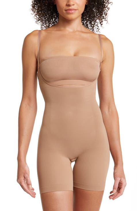 Women Shapewear Tummy Control Full Bust Body Shaper Bodysuit Brown Size XL