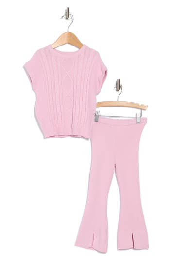 Jessica Simpson Kids' Cable Stitch Sweater & Flare Leggings In Dusty Purple