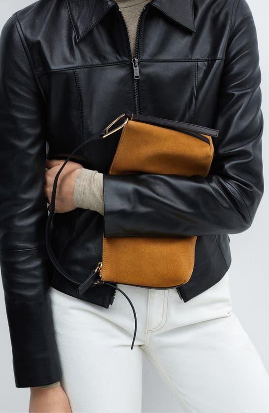 Shop Mango Leather Top Handle Bag In Medium Brown