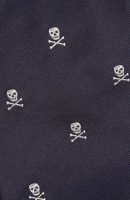 Shop Ralph Lauren Purple Label Skull & Crossbones Embroidered Silk Tie In Navy