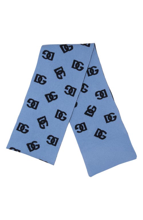 Dolce & Gabbana Wool Scarf With Jacquard Dg Logo In B0143 Very Light Blue