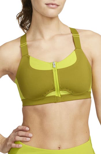 Nike Dri-FIT High-Support Padded Zip-Front Sports Bra (Green),Small