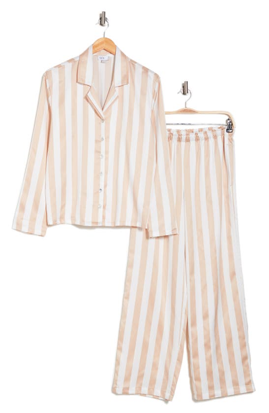 Shop Nordstrom Rack Classic Satin Pajama 2-piece Set In Beige Moonlight Wide Stripe
