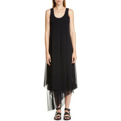 Fuzzi Asymmetrical Hem Tank Dress, Black