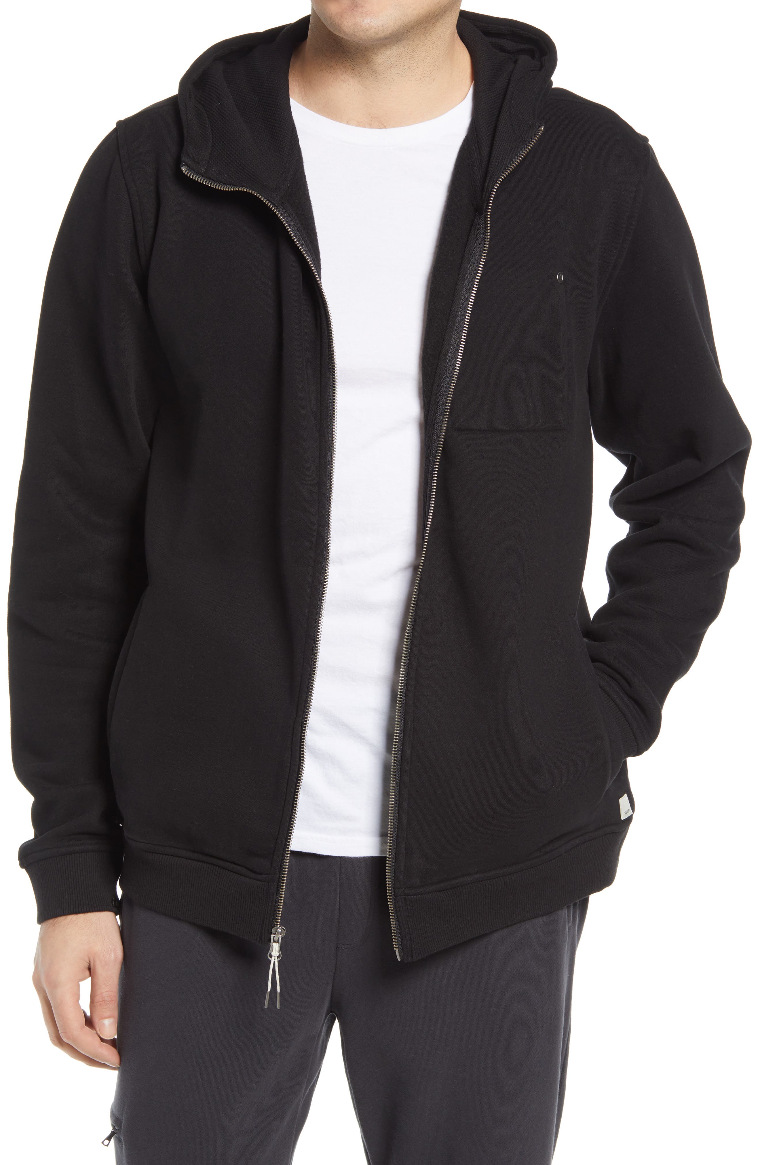 black hooded zip up sweatshirt