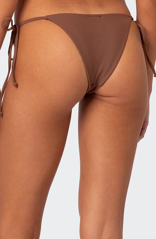 Shop Edikted Cassey Lacey Side Tie Bikini Bottoms In Brown