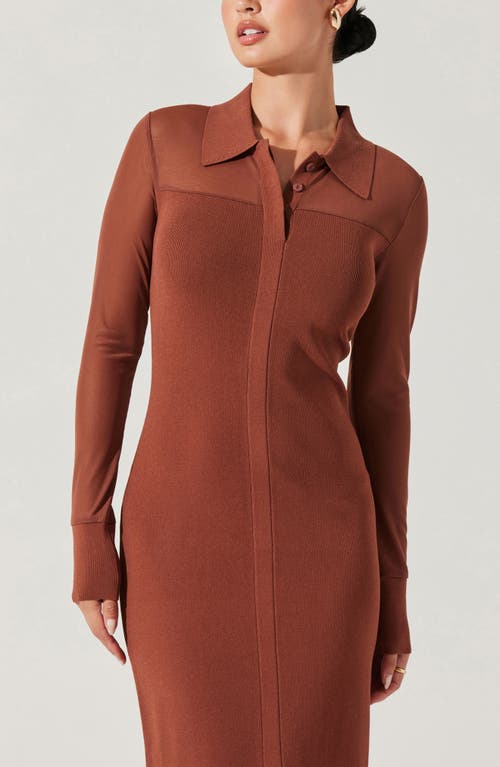 Shop Astr The Label Mesh Yoke Long Sleeve Shirtdress In Mulberry