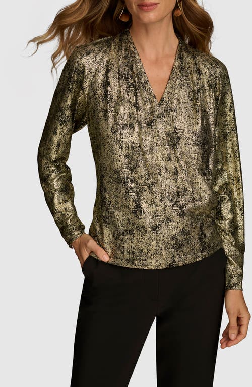 Shop Donna Karan Metallic Surplice V-neck Top In Gold Multi