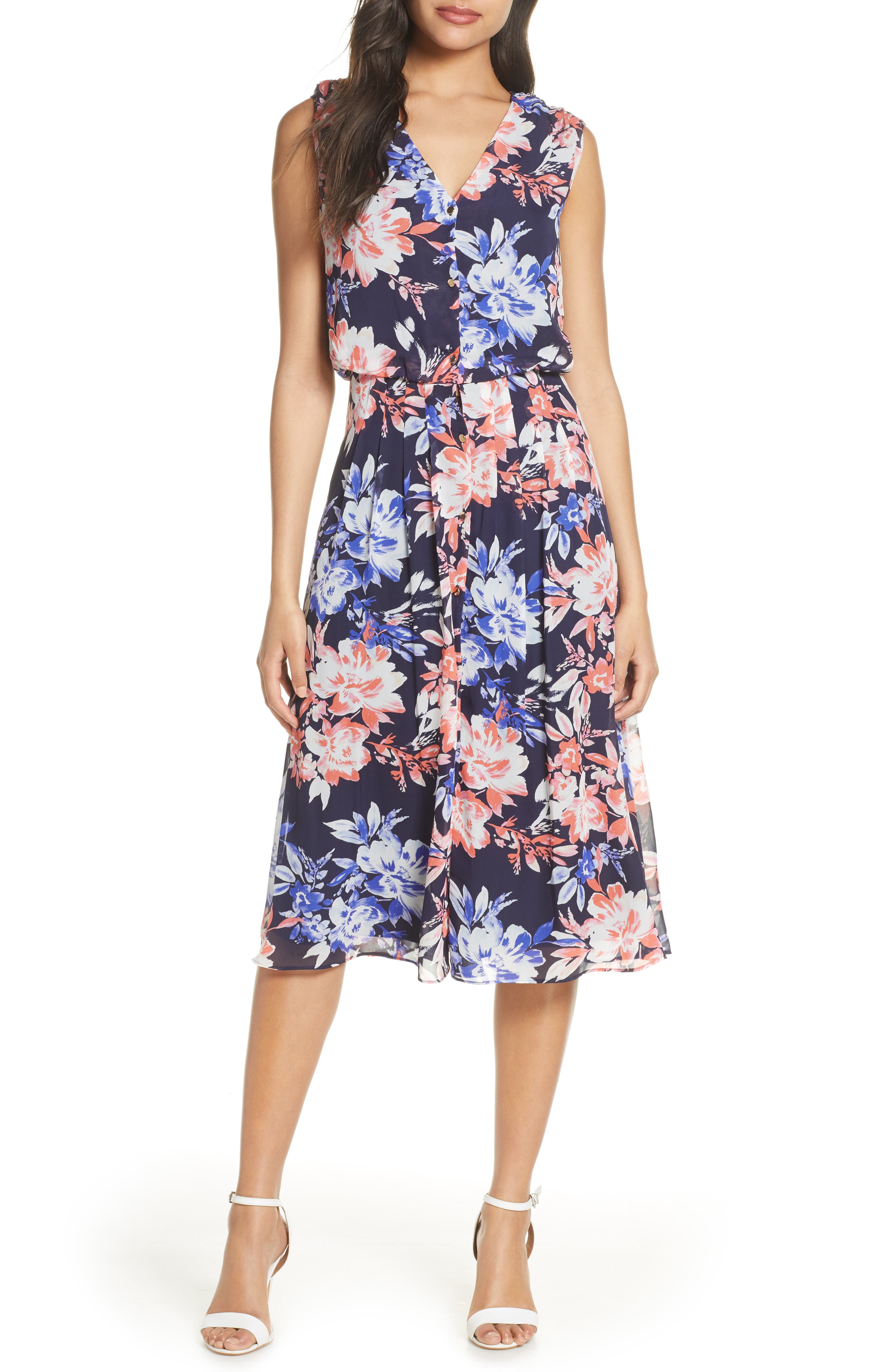 floral sleeveless midi dress