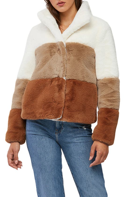 Click to view more detailed imagery on our partner's website Soia & Kyo Colorblock Faux Fur Jacket In Brown Multi