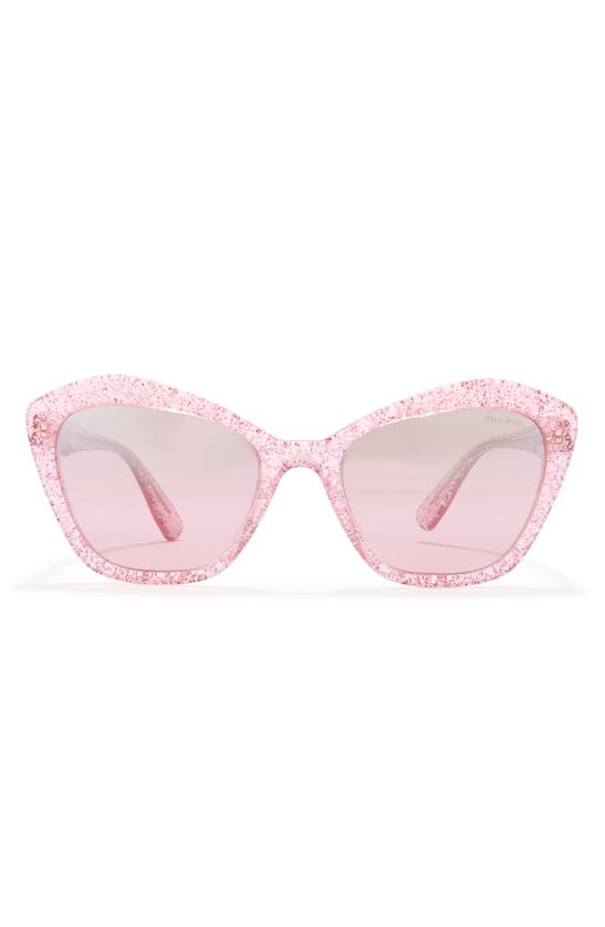Miu Miu Logo 55mm Tinted Irregular Sunglasses In Glitter Pink / Pink Mirror