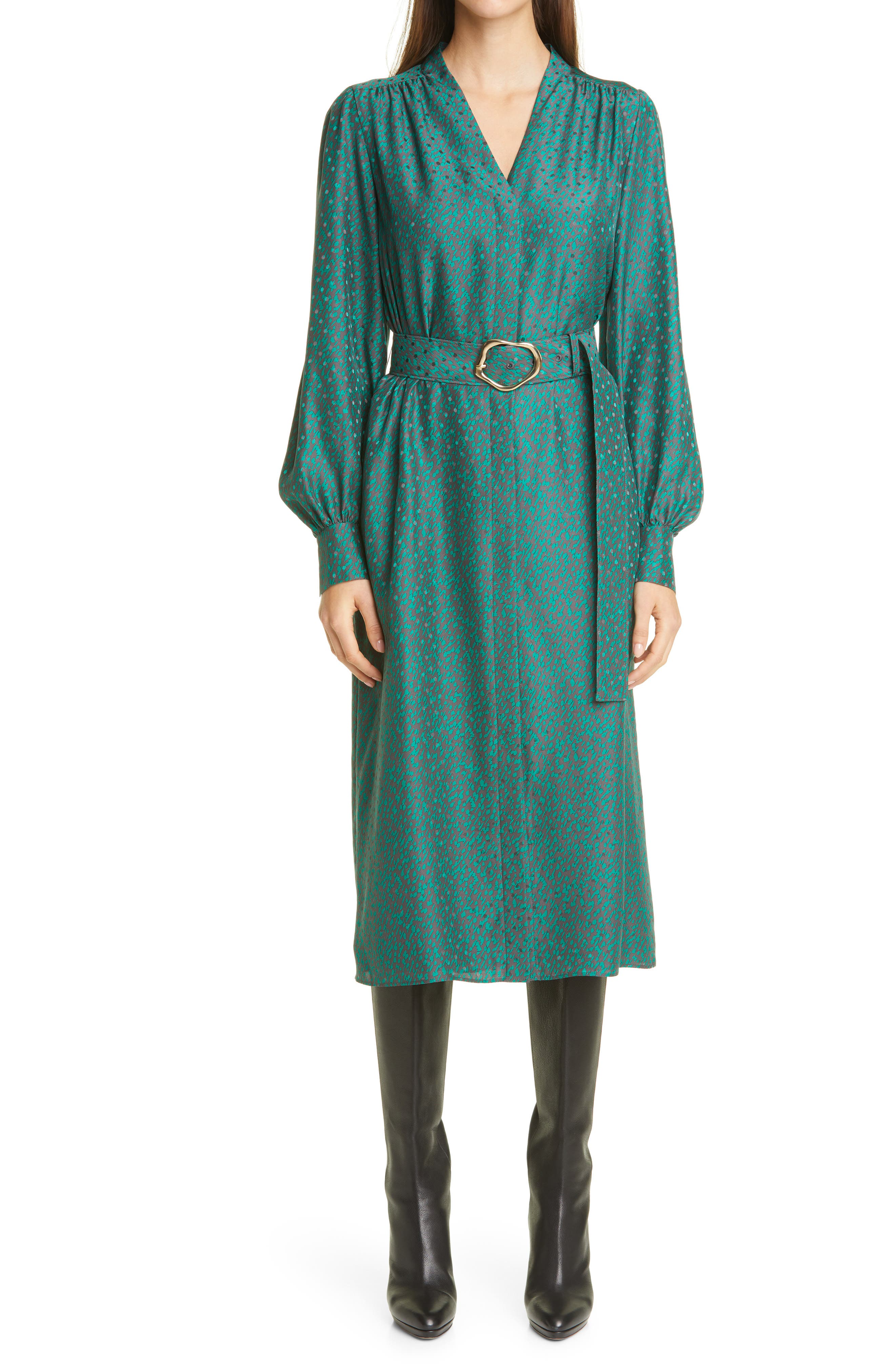 green silk long sleeve dress