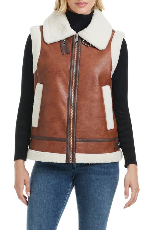Sanctuary Faux Shearling Vest In Cognac/cream
