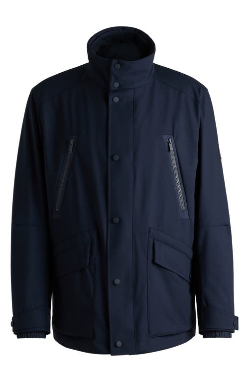 Shop Hugo Boss Boss Cielo Snap-up Jacket In Dark Blue