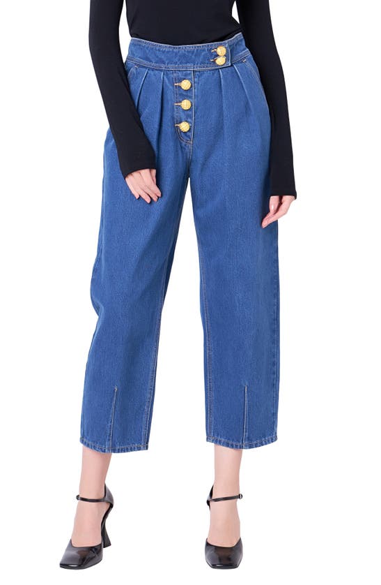 ENGLISH FACTORY ENGLISH FACTORY PREMIUM PLEATED CROP WIDE LEG DENIM TROUSERS