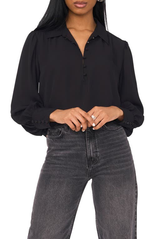 Half Placket Georgette Button-Up Shirt in Rich Black