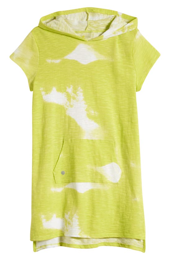 Zella Girl Kids' Tie Dye Hooded Cover-up Dress In Lemon Lime