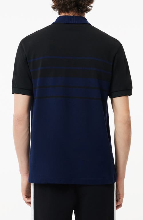 Shop Lacoste Stripe Original L.12.12 Petit Piqué Polo Sweater In Marine/noir