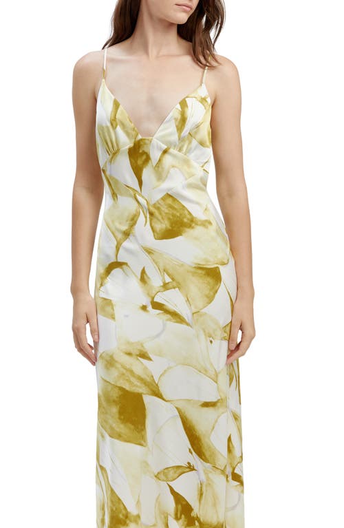 Bardot Capri Abstract Print Satin Slipdress In Green Floral