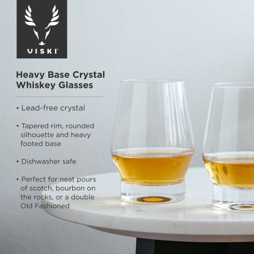 Viski Raye Crystal Heavy Base Whiskey Glasses Set Of 2 In Clear