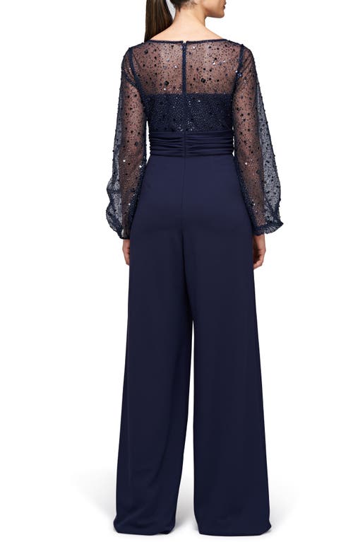 Js Collections Raelynn Embellished Long Sleeve Wide Leg Jumpsuit In Deep Navy