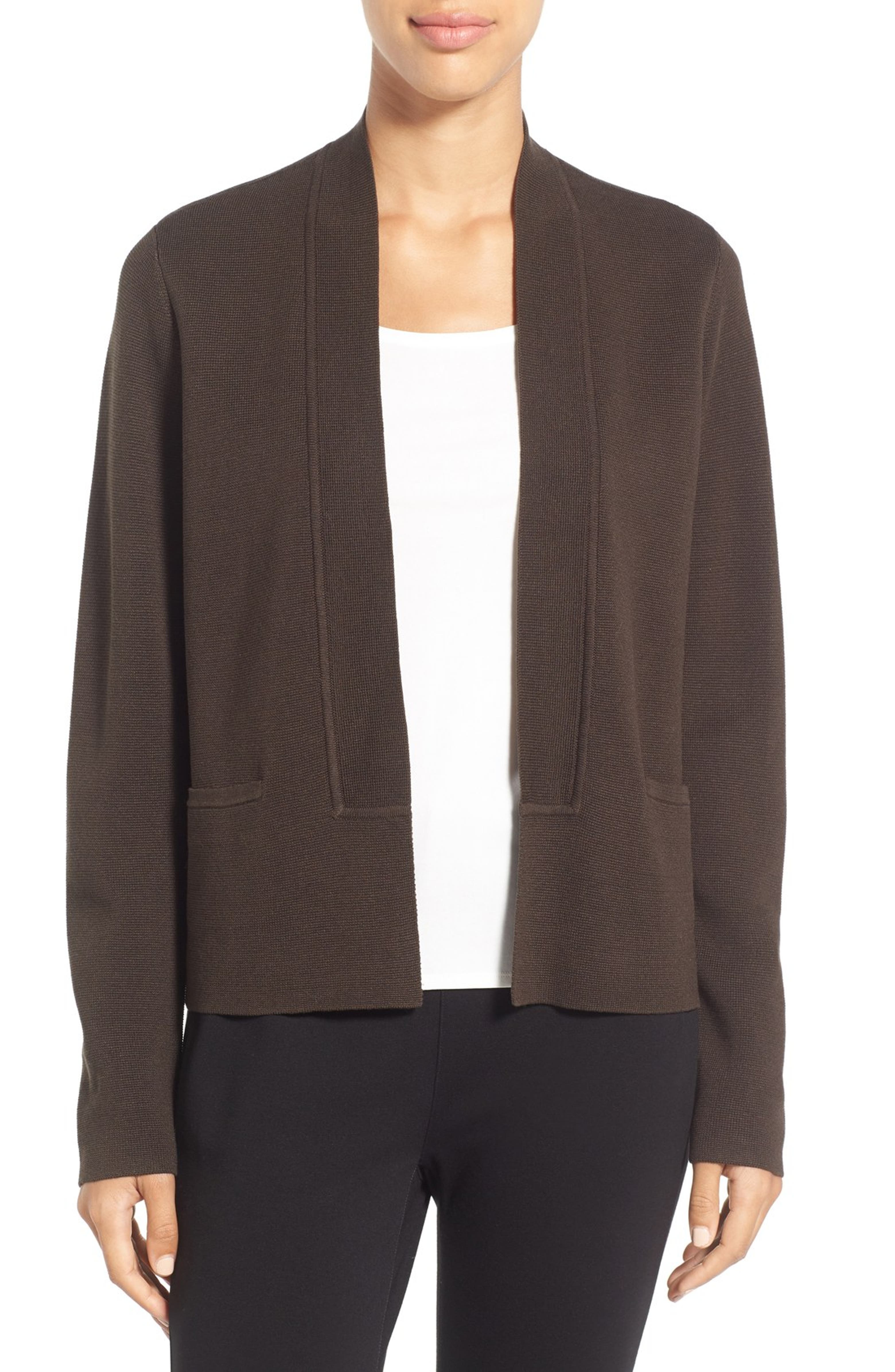Eileen Fisher Long Sleeve Silk & Organic Cotton Open Front Jacket ...