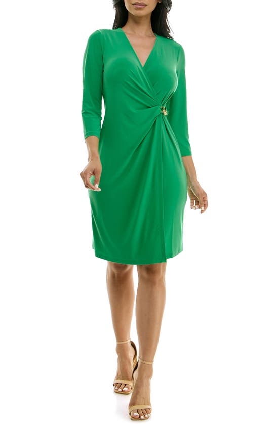 Shop Nina Leonard Chain Faux Wrap Dress In Bright Green