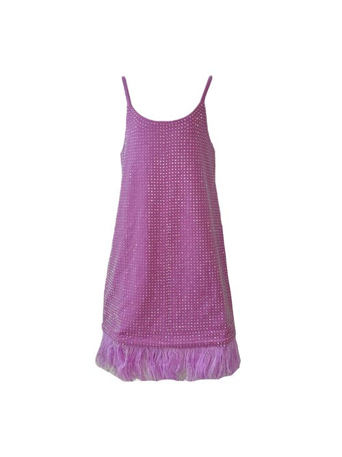 Shop Lola + The Boys Haze Crystal Feather Dress In Lavender