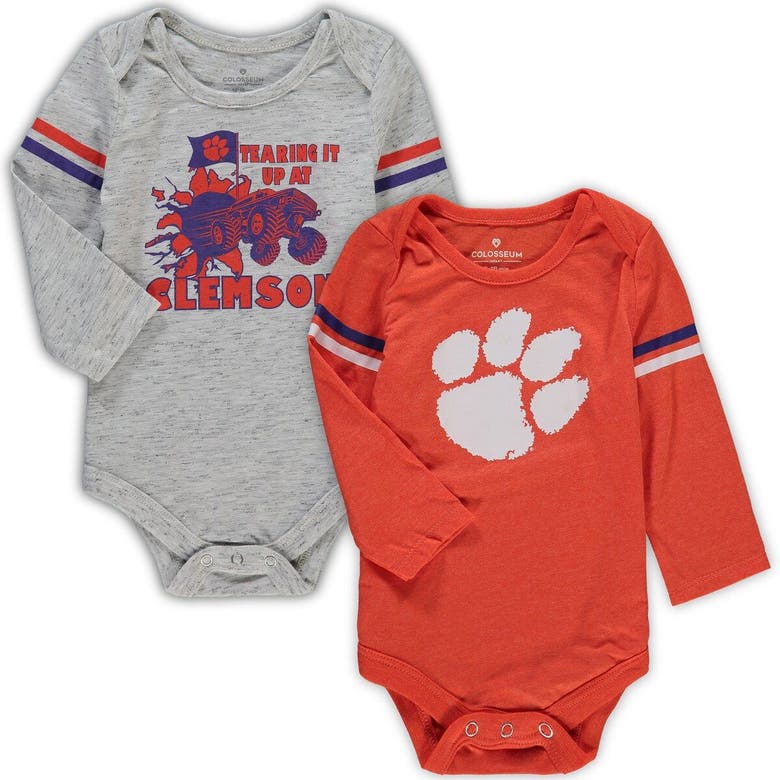 Colosseum Babies' Newborn & Infant  Orange/ash Clemson Tigers Em Long Sleeve Two-pack Bodysuit Set