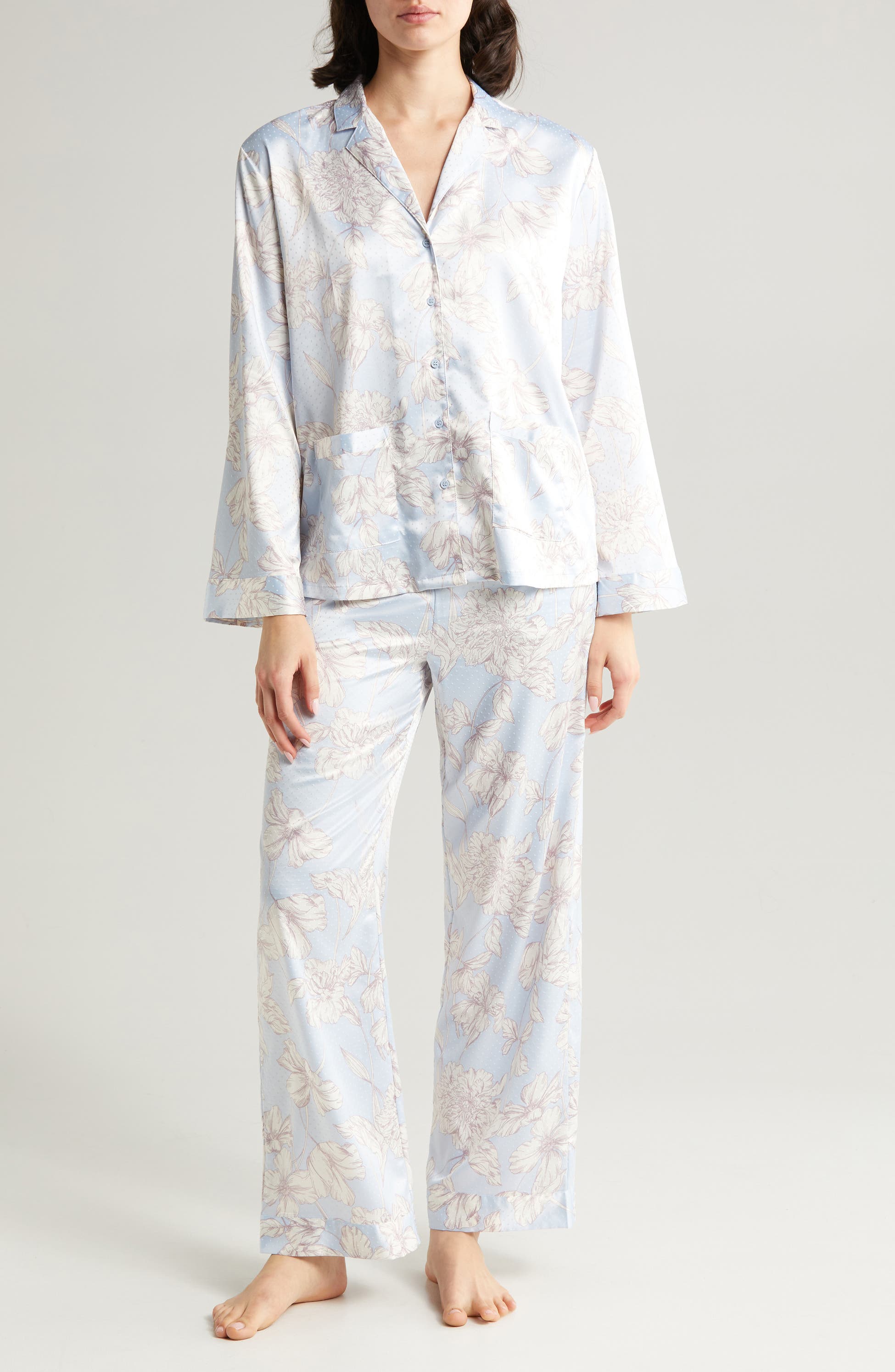 Nordstrom Dobby Satin Pajamas, Main, color, Blue Feather Henriette Floral